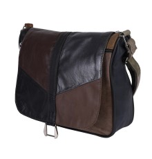 Дамска чанта от естествена кожа направена от парчета в тъмни цветове. Код: P002