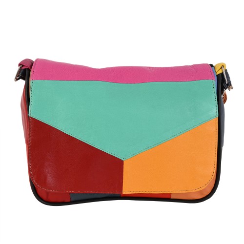 Дамска чанта от естествена кожа направена от парчета в шарени цветове. Код: P003
