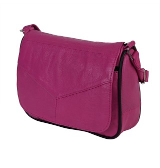 Дамска чанта от естествена кожа направена от парчета в цвят циклама. Код: P003