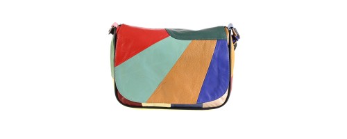 Код: P004 Дамска чанта от естествена кожа направена от парчета в шарени цветове