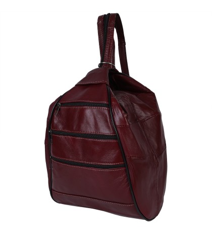Дамска раница/чанта от естествена кожа направена от парчета в цвят бордо. Код: P005