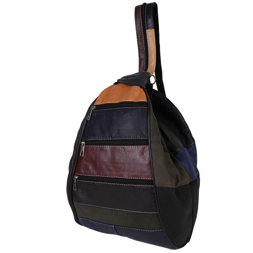 Дамска раница/чанта от естествена кожа направена от парчета в тъмни шарени цветове. Код: P005