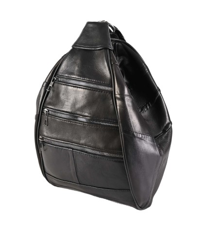Дамска раница/чанта от естествена кожа направена от парчета в черен цвят. Код: P005 