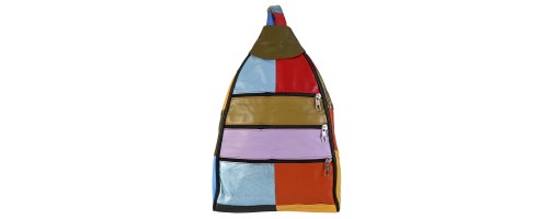 Дамска раница/чанта от естествена кожа направена от парчета в шарени цветове. Код: P005