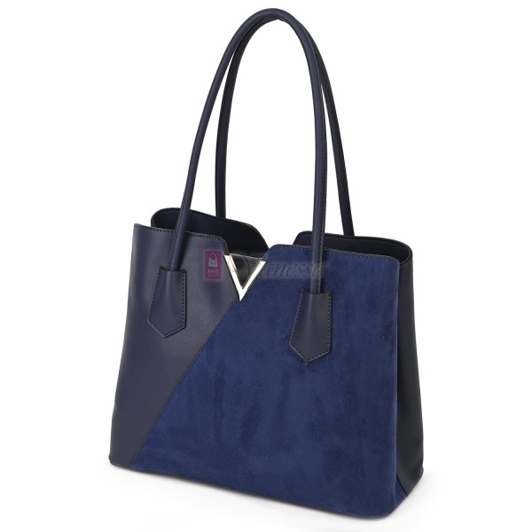 Елегантна дамска чанта от висококачествена еко кожа в тъмносин цвят. Код: T44V-1