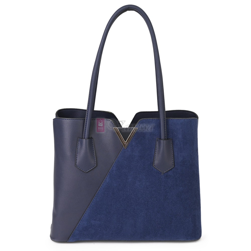 Елегантна дамска чанта от висококачествена еко кожа в тъмносин цвят. Код: T44V-1