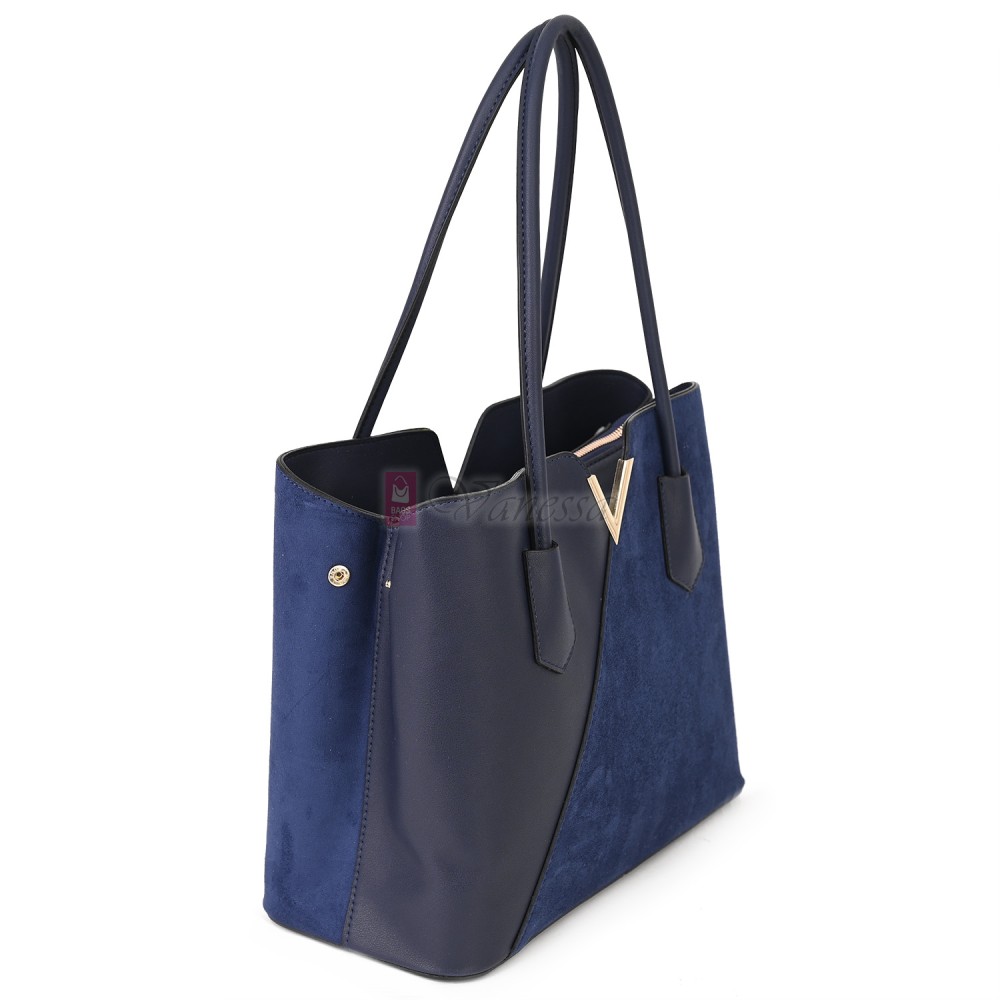 Елегантна дамска чанта от висококачествена еко кожа в тъмносин цвят. Код: T44V-1