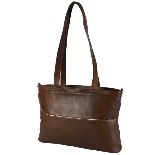 Дамска ежедневна чанта от естествена кожа в кафяв цвят. Код: TRT11