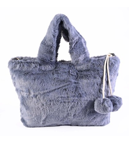 Дамска чанта от качествен плюш в сив цвят. Код: PL13