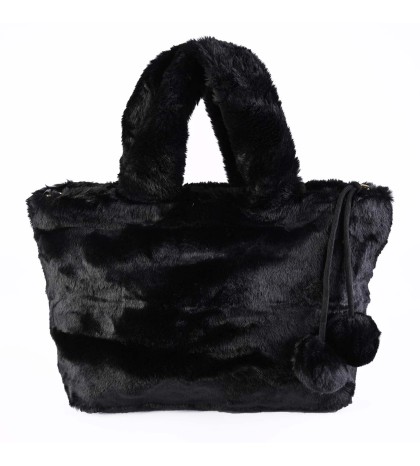 Дамска чанта от качествен плюш в черно. Код: PL13