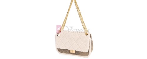  Дамска чанта от екологична кожа и текстил, в бежов цвят Код: 0222