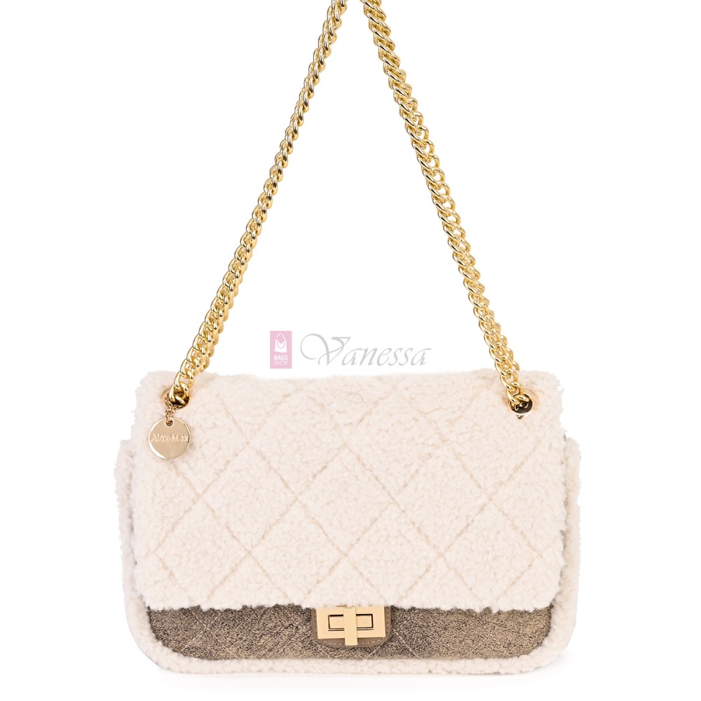  Дамска чанта от екологична кожа и текстил, в бежов цвят Код: 0222