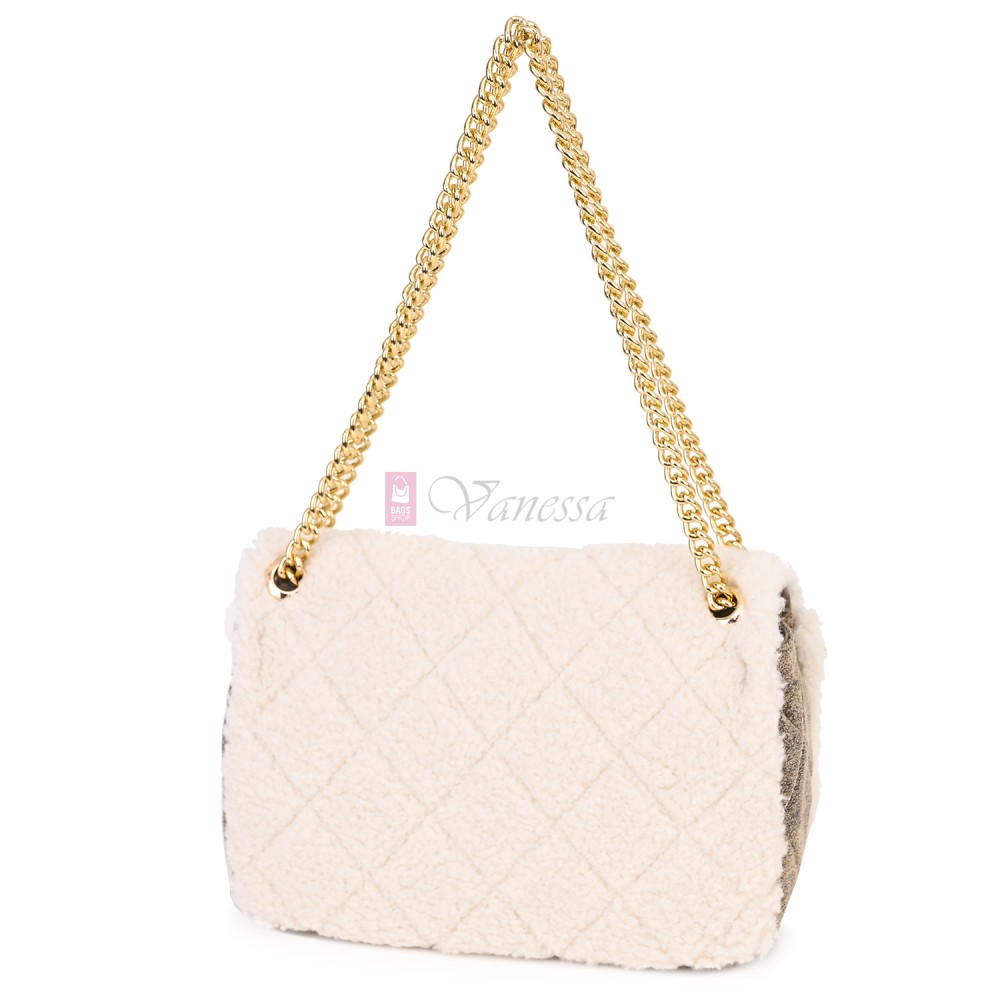  Дамска чанта от екологична кожа и текстил, в бежов цвят Код: 0222