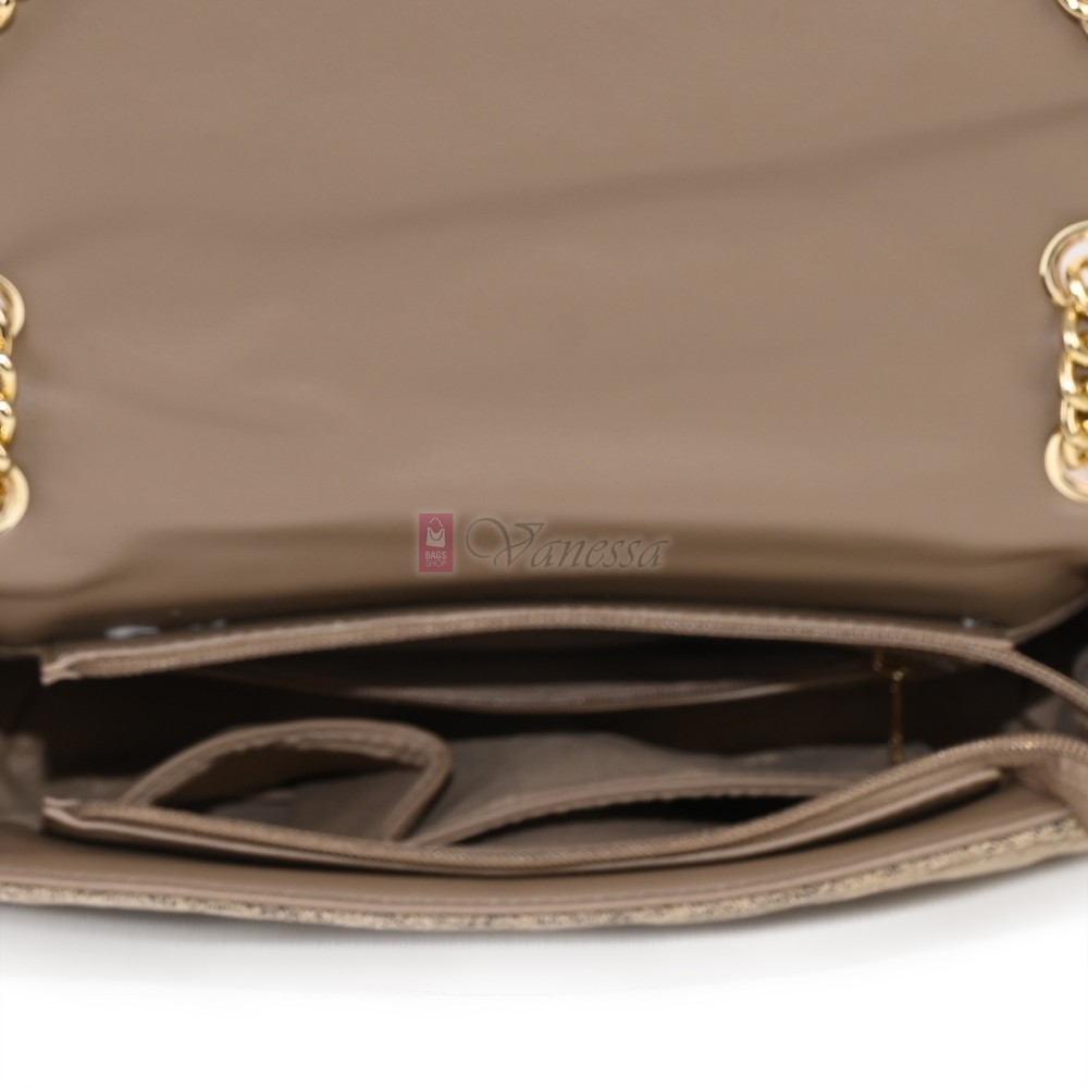  Дамска чанта от екологична кожа и текстил, в бежов цвят Код: 0222