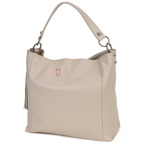 Голяма дамска чанта, от естествена кожа, в светлобежов цвят. Код: EK10