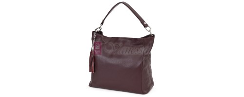 Голяма дамска чанта, от естествена кожа, в цвят бордо. Код: EK10