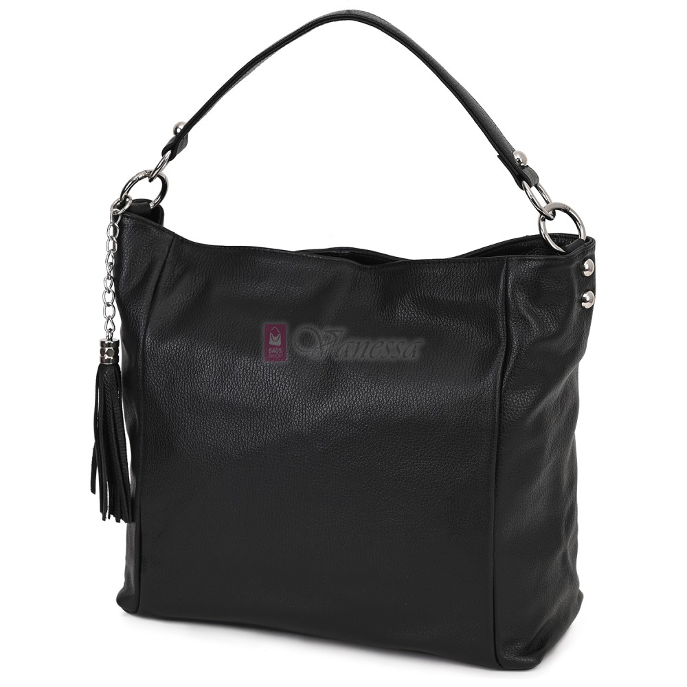 Голяма дамска чанта, от естествена кожа, в черен цвят. Код: EK10