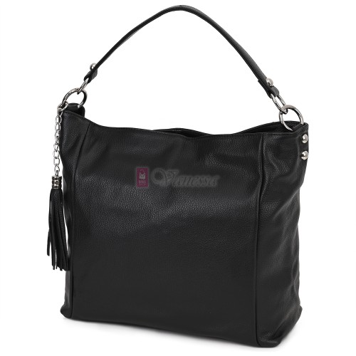 Голяма дамска чанта, от естествена кожа, в черен цвят. Код: EK10