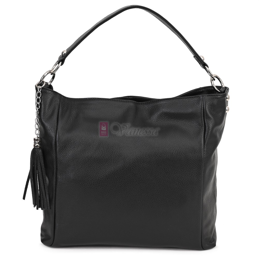 Голяма дамска чанта, от естествена кожа, в черен цвят. Код: EK10