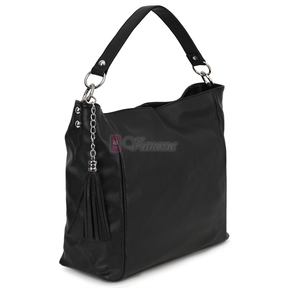 Голяма дамска чанта, от естествена кожа, в черен цвят. Код: EK10