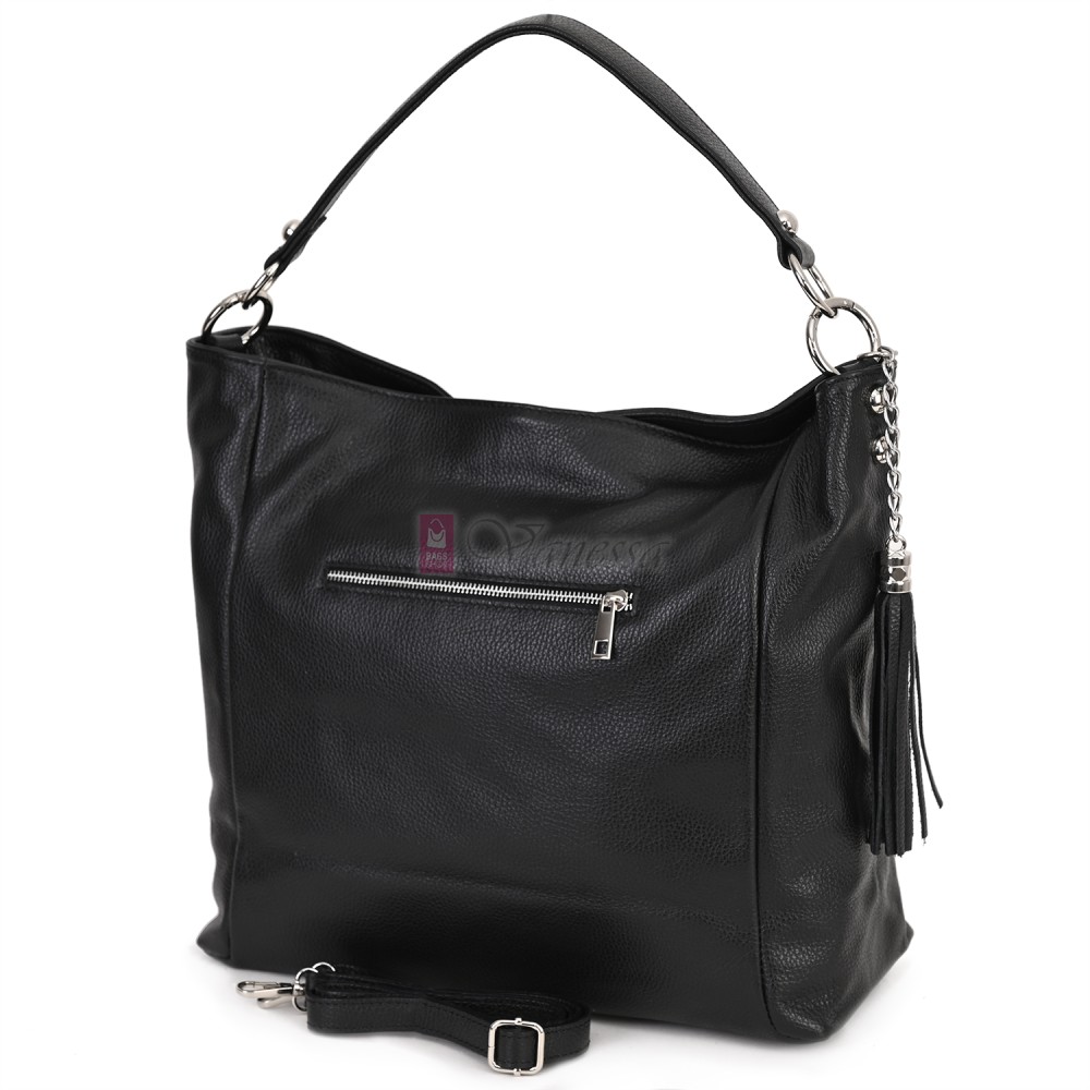 Голяма дамска чанта, от естествена кожа, в черен цвят. Код: EK10