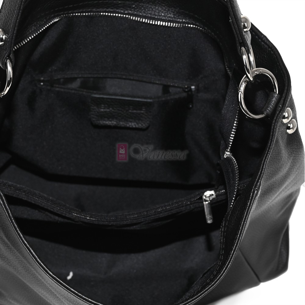 Голяма дамска чанта, от естествена кожа, в черен цвят. Код: EK10