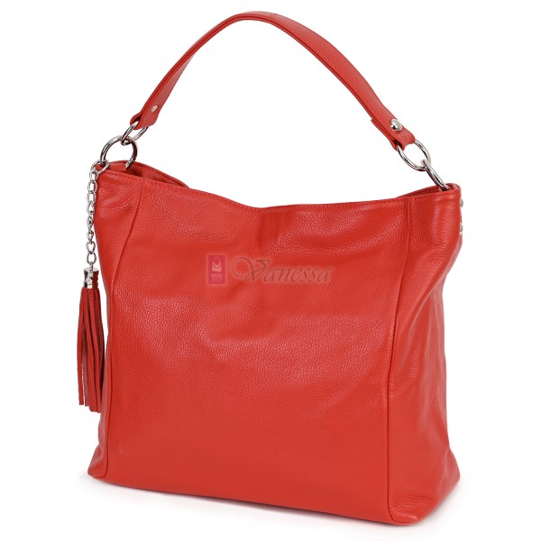 Голяма дамска чанта, от естествена кожа, в червен цвят. Код: EK10