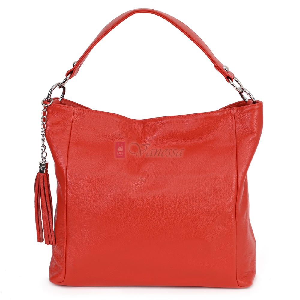Голяма дамска чанта, от естествена кожа, в червен цвят. Код: EK10