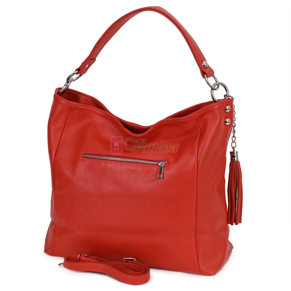 Голяма дамска чанта, от естествена кожа, в червен цвят. Код: EK10