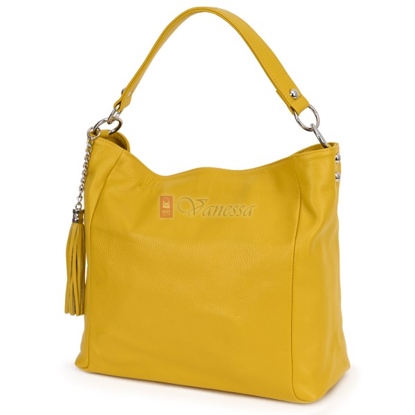 Голяма дамска чанта, от естествена кожа, в жълт цвят. Код: EK10