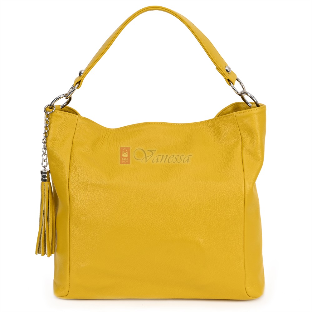 Голяма дамска чанта, от естествена кожа, в жълт цвят. Код: EK10