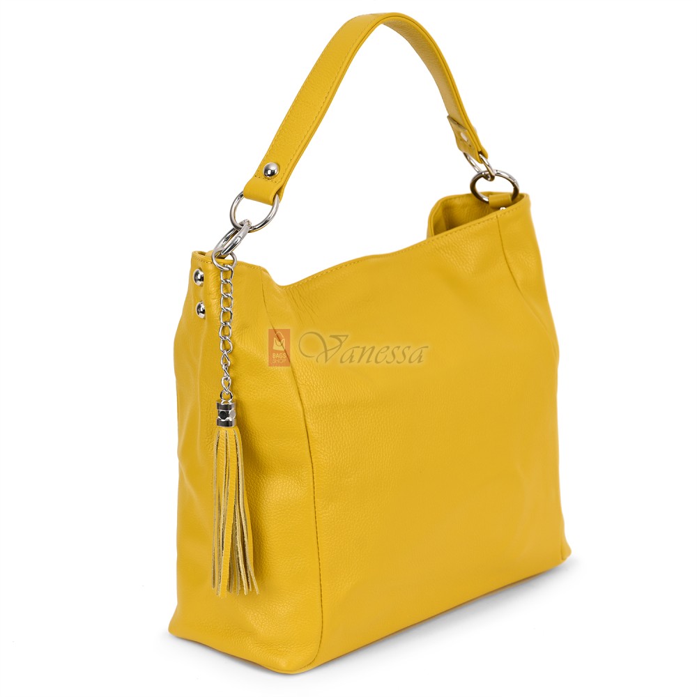 Голяма дамска чанта, от естествена кожа, в жълт цвят. Код: EK10