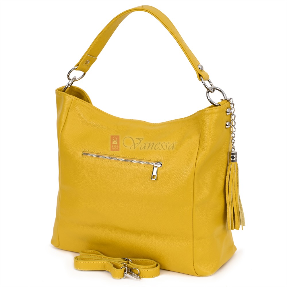 Голяма дамска чанта, от естествена кожа, в жълт цвят. Код: EK10
