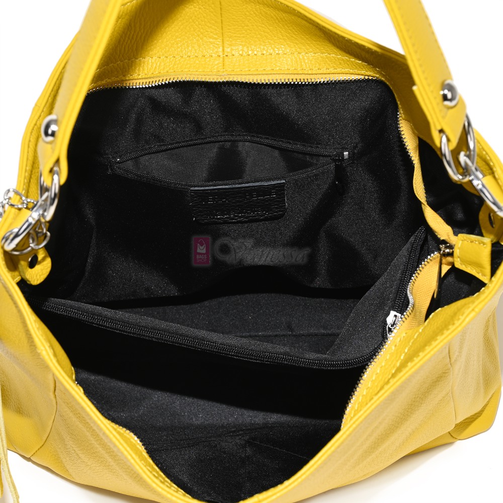 Голяма дамска чанта, от естествена кожа, в жълт цвят. Код: EK10