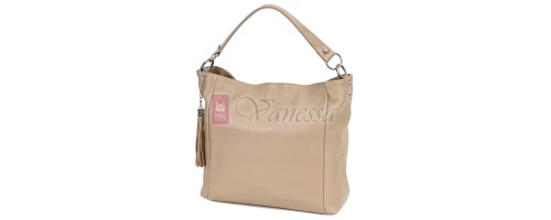 Голяма дамска чанта, от естествена кожа, в бежов цвят. Код: EK10