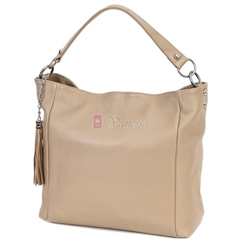 Голяма дамска чанта, от естествена кожа, в бежов цвят. Код: EK10