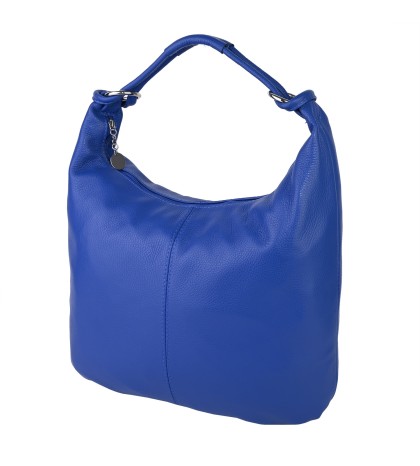 Голяма дамска чанта тип торба от естествена кожа в син цвят. Код: EK119