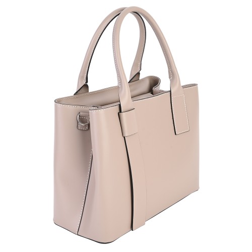 Голяма дамска чанта от естествена кожа в бежов цвят. Код: EK126