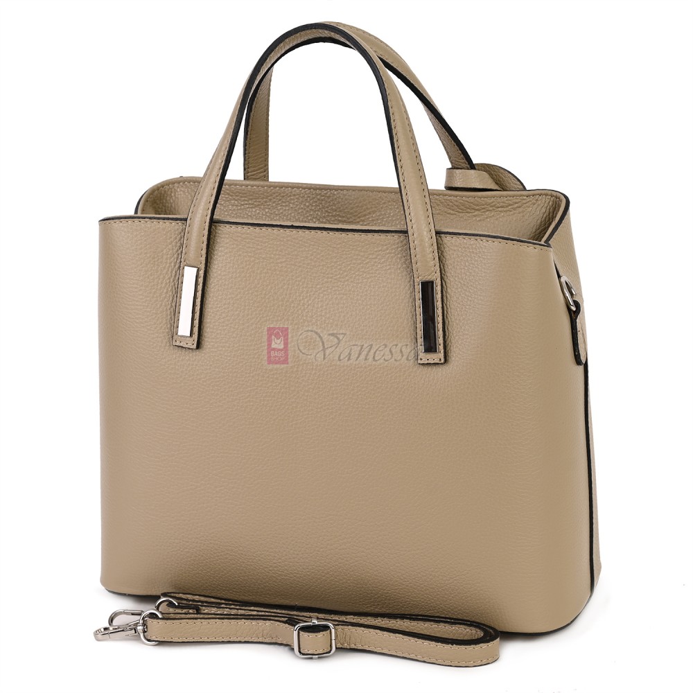 Дамска чанта от естествена кожа в бежов цвят Код: EK145