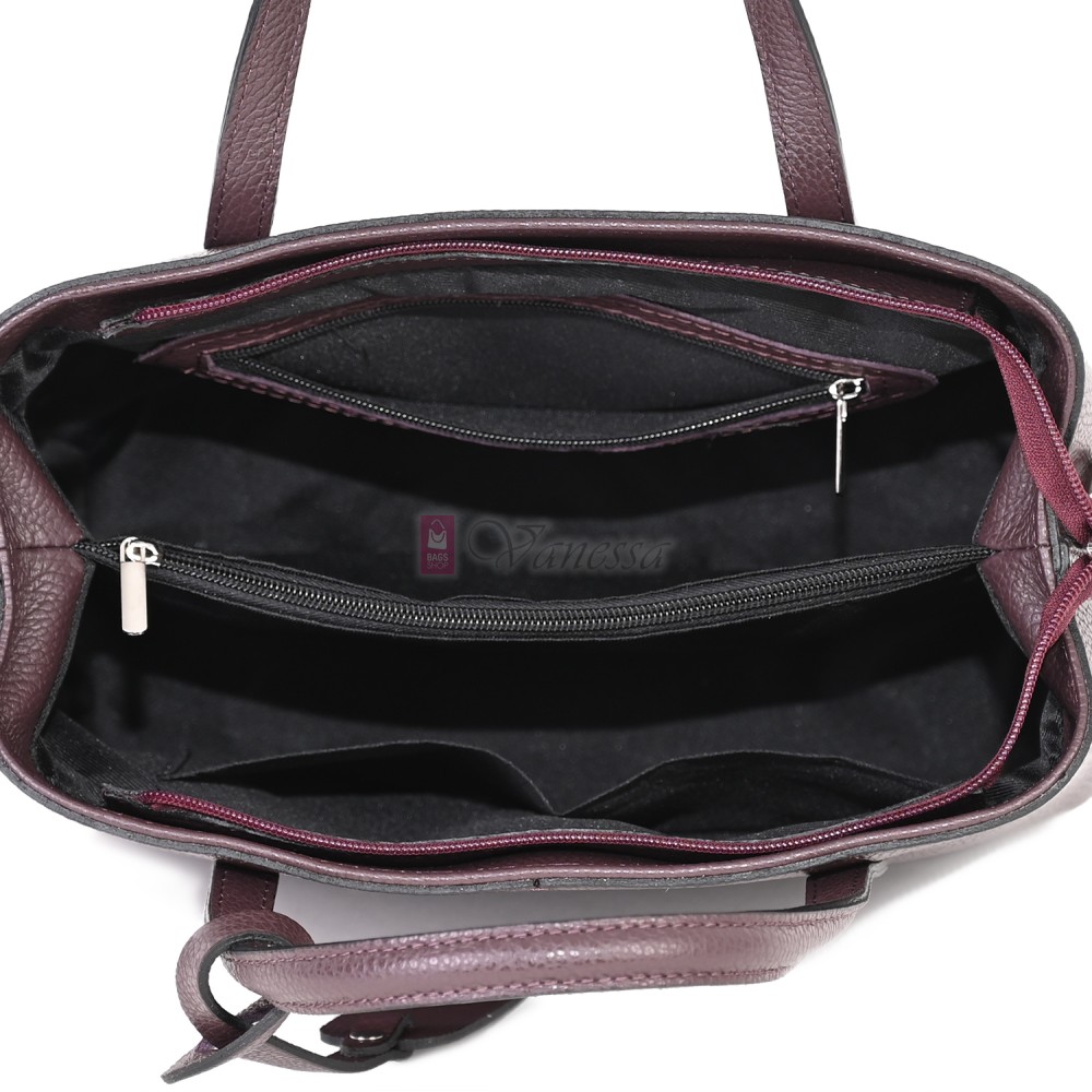 Елегантна дамска чанта от естествена кожа, в цвят бордо Код: EK55