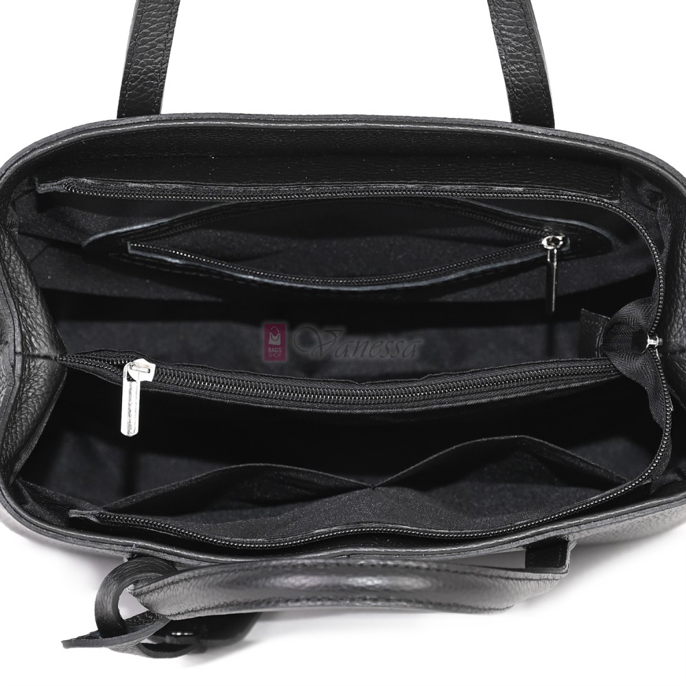 Дамска чанта от естествена кожа в черен цвят Код: EK145