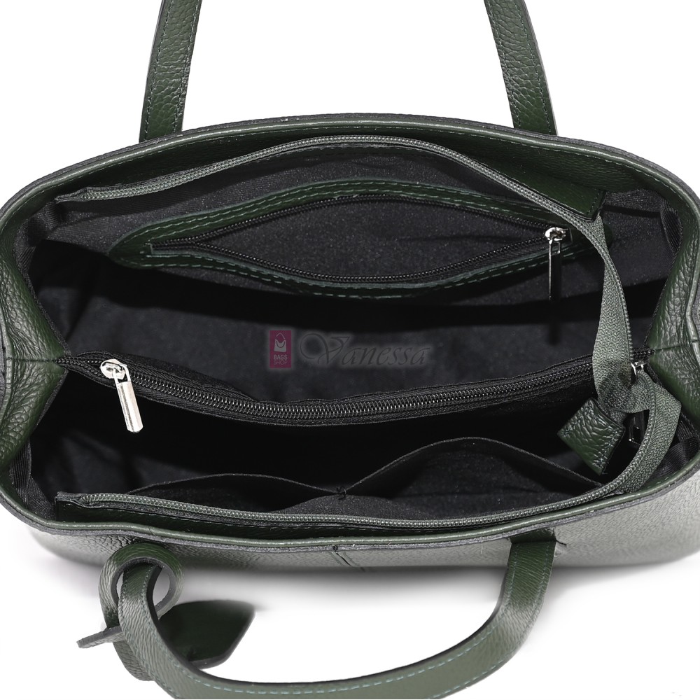 Елегантна дамска чанта от естествена кожа, в зелен цвят Код: EK55