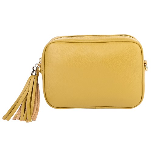 Малка дамска чанта от естествена кожа в жълт цвят. Код: EK30