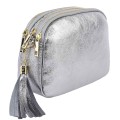 Малка дамска чанта от естествена кожа в сребрист цвят. Код: EK42