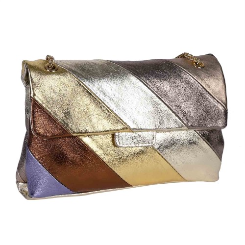 Дамска чанта от естествена кожа в златист цвят. Код: 58