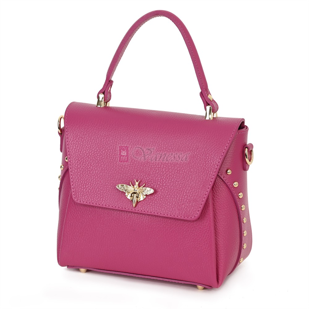 Дамска чанта от естествена кожа в цвят циклама. Код: EK56