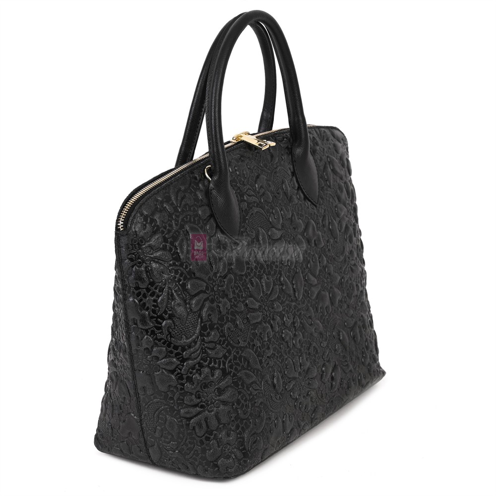 Елегантна дамска чанта от естествена кожа, в черен цвят Код: EK60