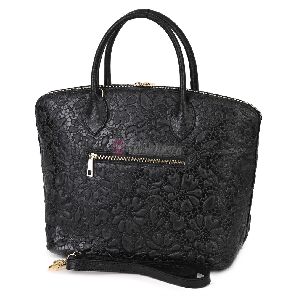 Елегантна дамска чанта от естествена кожа, в черен цвят Код: EK60