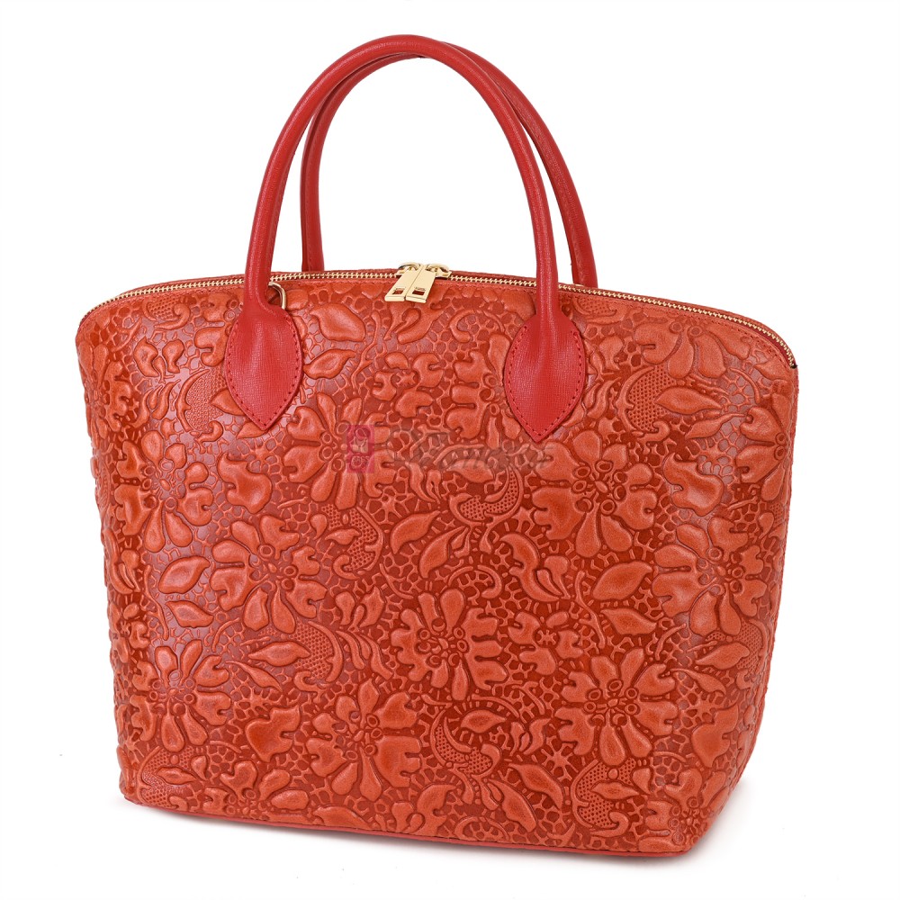 Елегантна дамска чанта от естествена кожа, в червен цвят Код: EK60