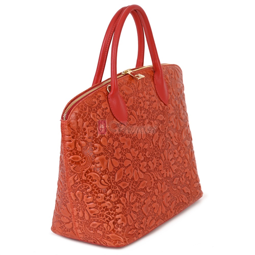 Елегантна дамска чанта от естествена кожа, в червен цвят Код: EK60